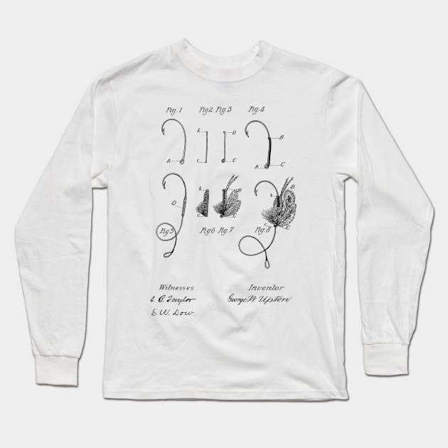 Fishing Fly Vintage Patent Hand Drawing Long Sleeve T-Shirt by TheYoungDesigns